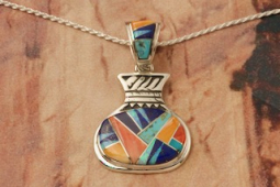 Calvin Begay Genuine Gemstones Sterling Silver Navajo Pendant